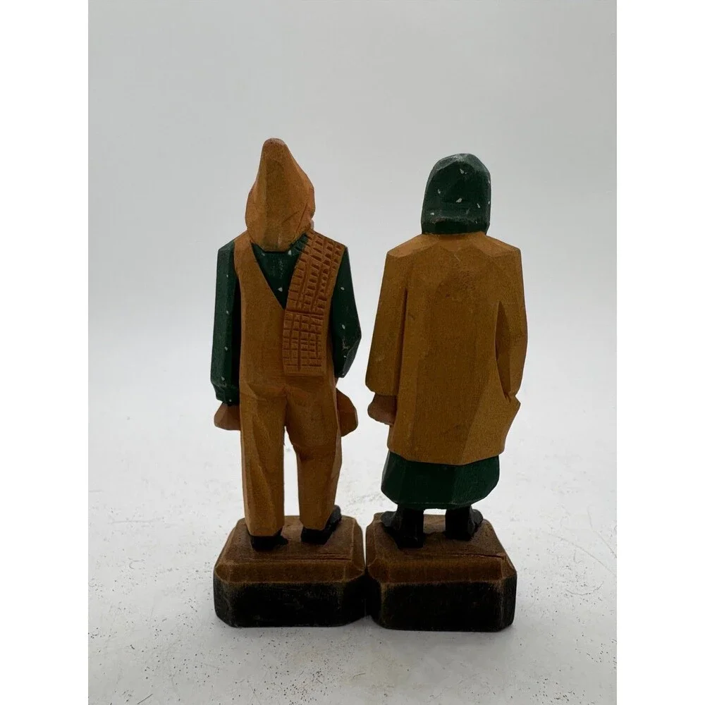 Vintage Hand Carved Wood Figures Elderly Old Couple Folk Art Statue Pair 3